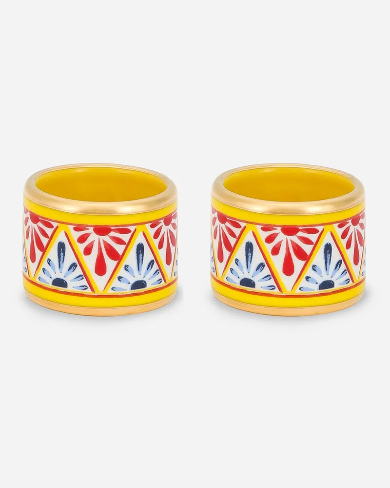 Dolce & Gabbana Set Mit 2 Mittelgroßen Serviettenringen Aus Porzellan - Serviettenringe Mehrfarbig Mehrfarbig