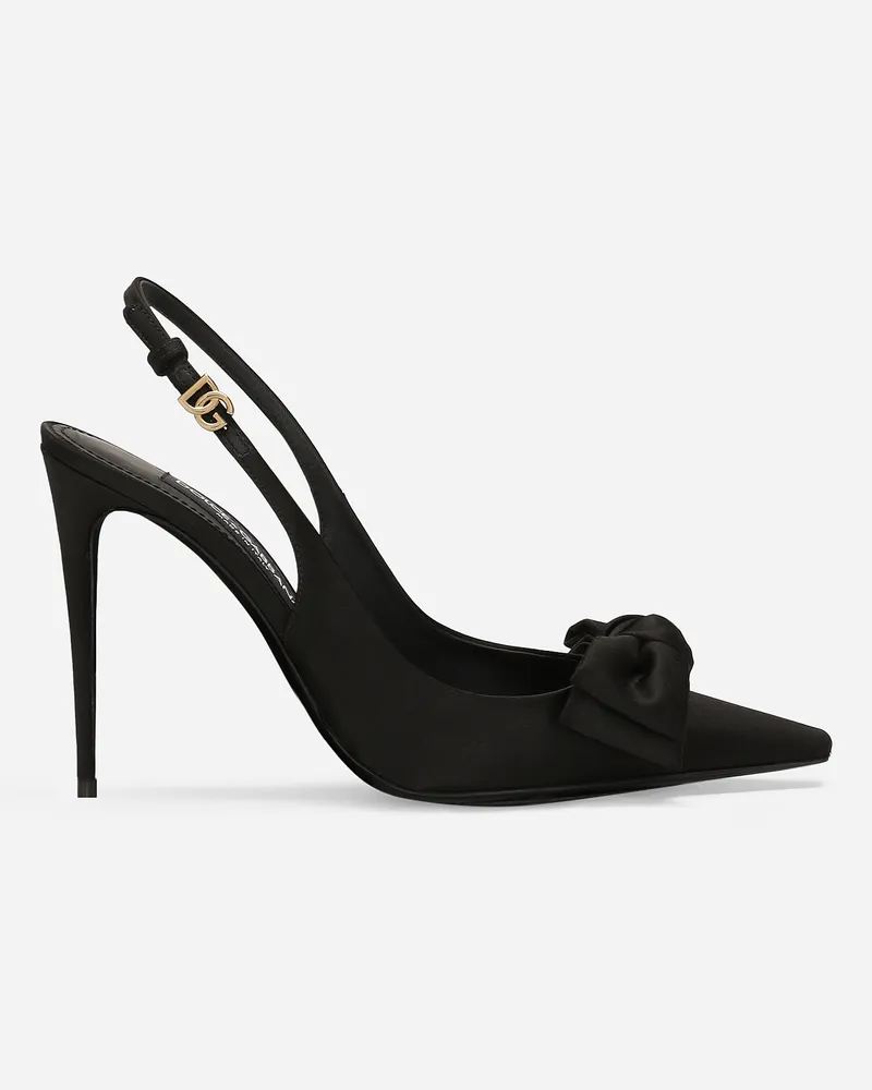 Dolce & Gabbana Slingback Aus Satin Mit Schleife - Frau Pumps Und Slingbacks Schwarz Schwarz