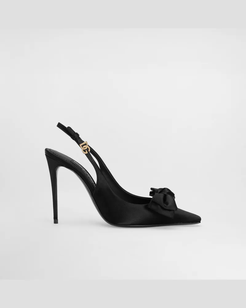 Dolce & Gabbana Slingback Aus Satin Mit Schleife - Frau Pumps Und Slingbacks Schwarz Schwarz