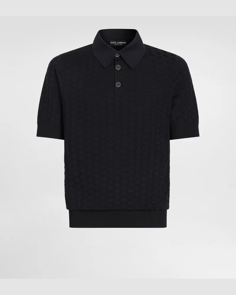 Dolce & Gabbana Micro-dot Stitch Silk Polo Shirt - Mann Strickwaren Blau Blue