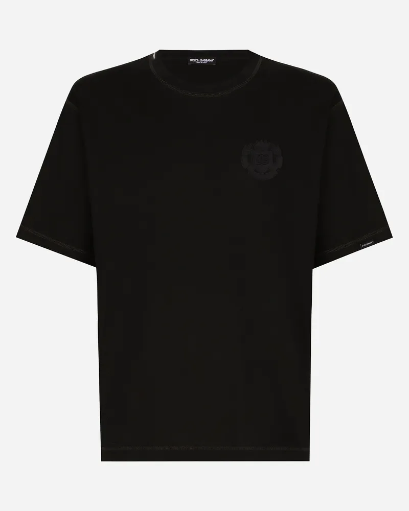 Dolce & Gabbana T-Shirt aus Baumwolle mit Logostickerei Schwarz