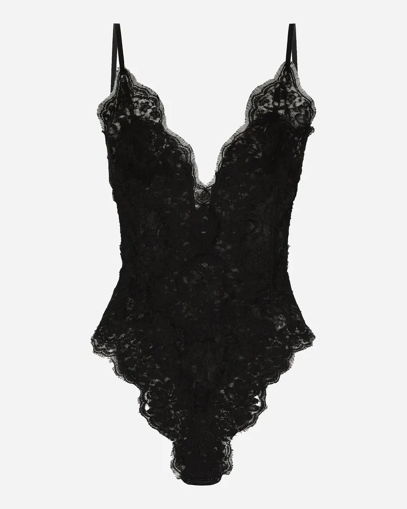 Dolce & Gabbana Body Aus Tüll Und Chantilly-spitze - Frau Unterwäsche Schwarz Schwarz