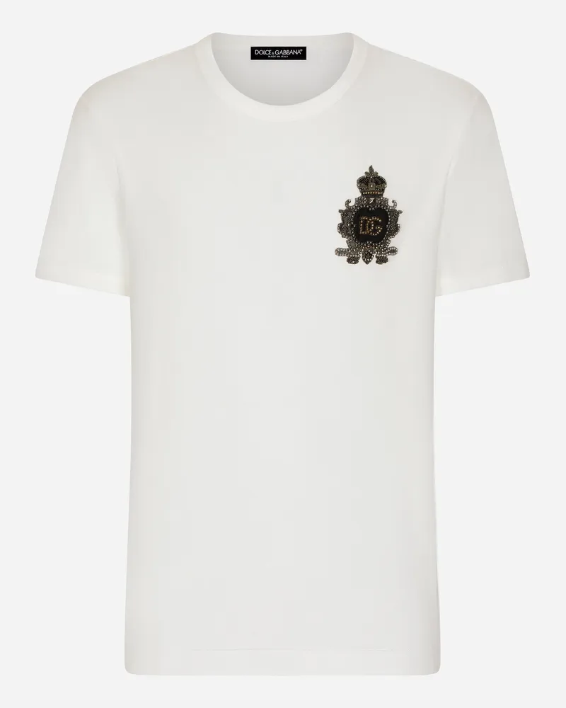Dolce & Gabbana Baumwoll-t-shirt Mit Wappenpatch Und Dg-logo - Mann T-shirts Und Polos Wei� Baumwolle Weiss