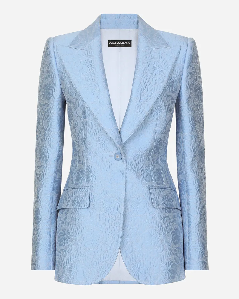 Dolce & Gabbana Einreihige Turlington-jacke Aus Floralem Matelassé-jacquard - Frau Blazer Azurblau Azurblau