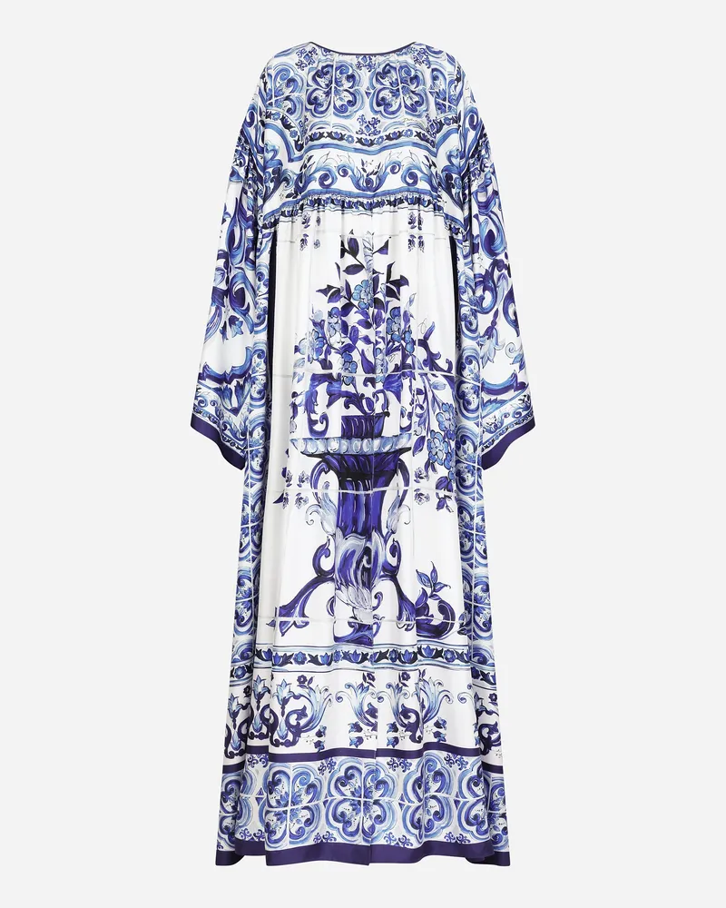 Dolce & Gabbana Kaftan Aus Seidentwill Mit Majolika-print - Frau Kleider Blau Mehrfarbig