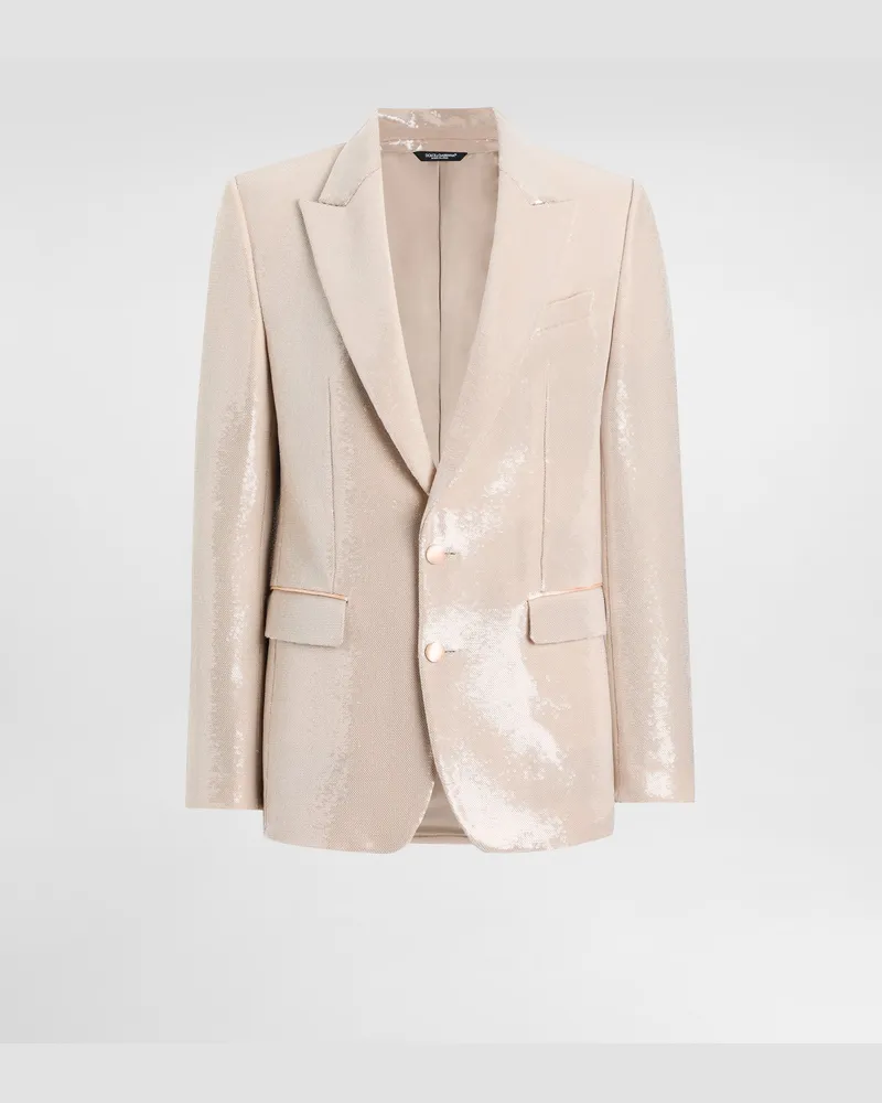 Dolce & Gabbana Single-breasted Sicilia Light Jacket With Sequins - Mann Anzüge Und Blazer Beige Pailletten Beige