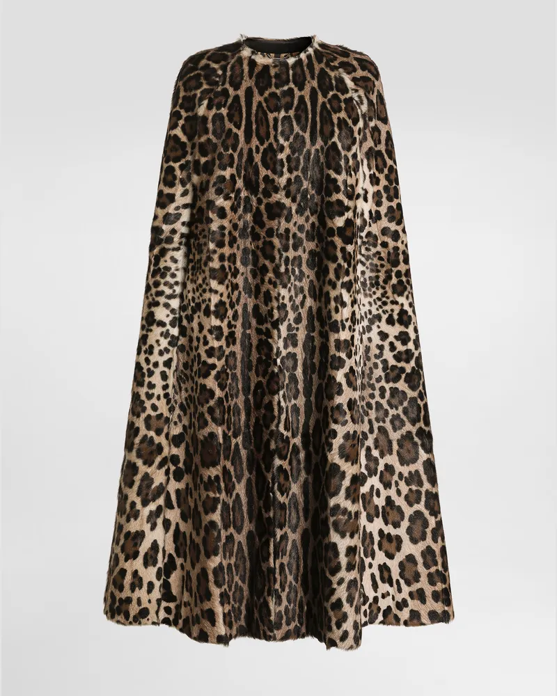 Dolce & Gabbana Leo Kid Leather Cape - Frau Mäntel Und Jacken Animalprint Drucken