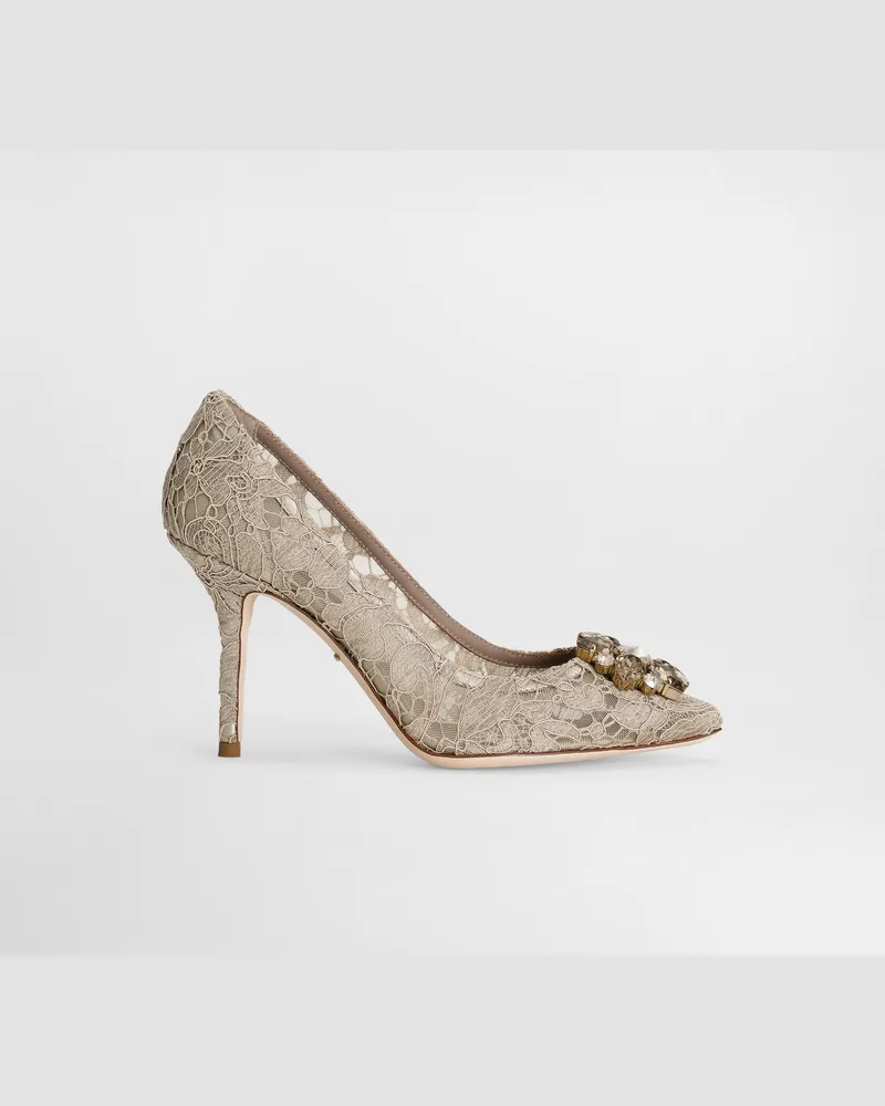 Dolce & Gabbana Pumps Rainbow Aus Spitze Mit Brosche - Frau Pumps Und Slingbacks Beige Spitze Stein