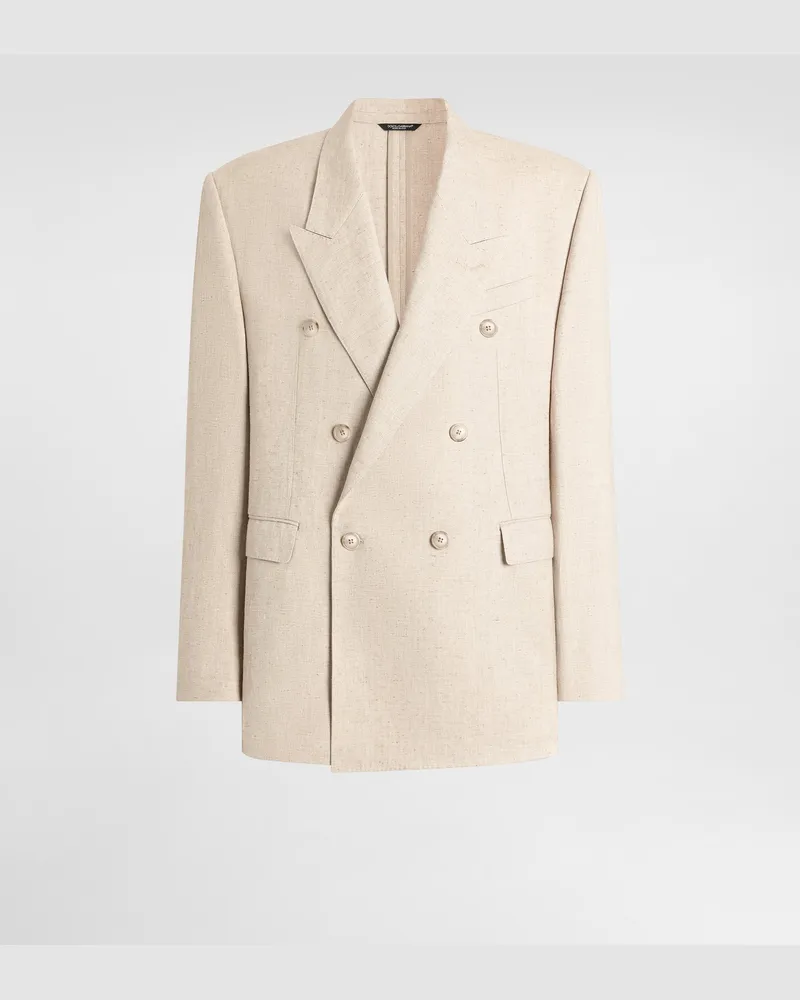 Dolce & Gabbana Double-breasted Tweed-effect Silk And Hemp Jacket - Mann Anzüge Und Blazer Beige Multicolor