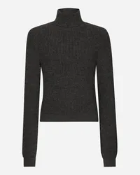 Dolce & Gabbana Rollkragenpullover im Patentmuster aus Wolle Grau