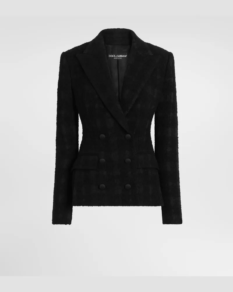 Dolce & Gabbana Jacke Aus Wollmischung Mit Doppelter Knopfleiste In Bouclé-karo-optik - Frau Collection Schwarz Schwarz
