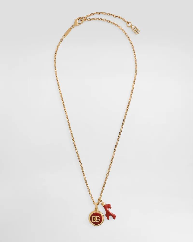 Dolce & Gabbana Halskette Aus Koralle Mit Dg-logo - Mann Bijoux Gold Metall Gold