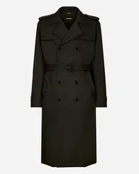 Dolce & Gabbana Zweireihiger Trenchcoat aus Nylon Schwarz