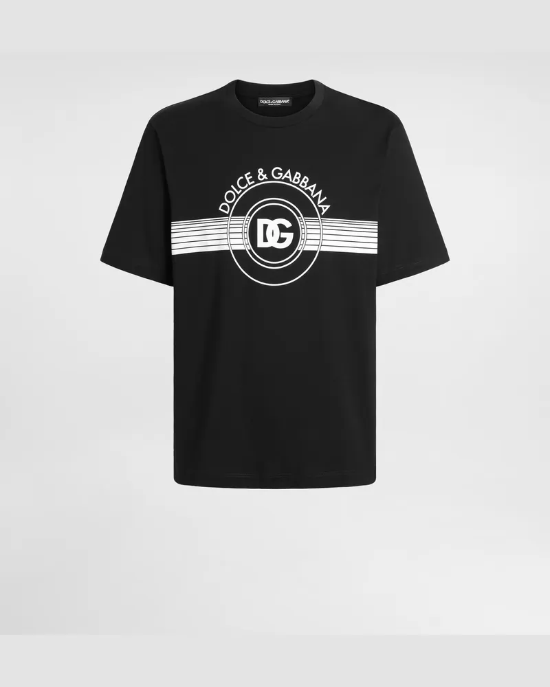 Dolce & Gabbana T-shirt Aus Baumwollinterlock Dg-logoprint - Mann T-shirts Und Polos Schwarz Baumwolle Schwarz