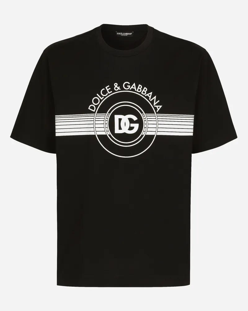 Dolce & Gabbana T-shirt Aus Baumwollinterlock Dg-logoprint - Mann T-shirts Und Polos Schwarz Baumwolle Schwarz