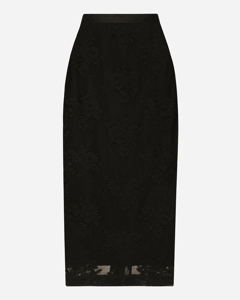 Dolce & Gabbana Schlauchrock Aus Spitze Mit Schlitz - Frau Röcke Schwarz Spitze Black