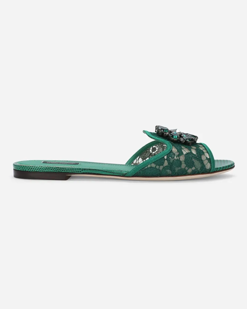 Dolce & Gabbana Sandale Aus Spitze Mit Kristallen - Frau Pantoletten Und Mules Grün Grün