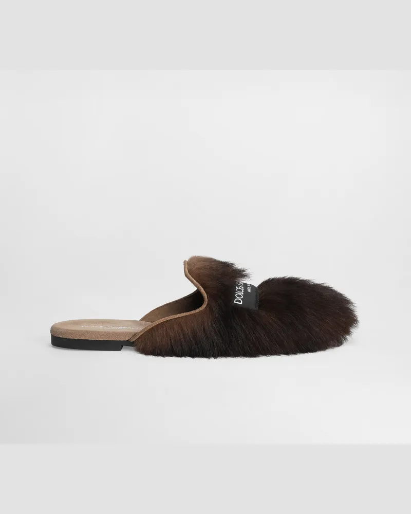 Dolce & Gabbana Shearling And Suede Slippers - Frau Pantoletten Und Mules Braun Braun