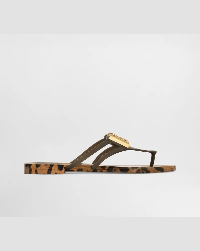 Dolce & Gabbana Rubber Beachwear Slides With Logo And Leo Print - Frau Pantoletten Und Mules Animalprint Drucken