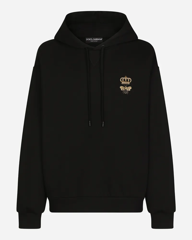Dolce & Gabbana Sweatshirt Aus Baumwolljersey Mit Kapuze Und Stickerei - Mann Sweatshirts Schwarz Baumwolle Schwarz