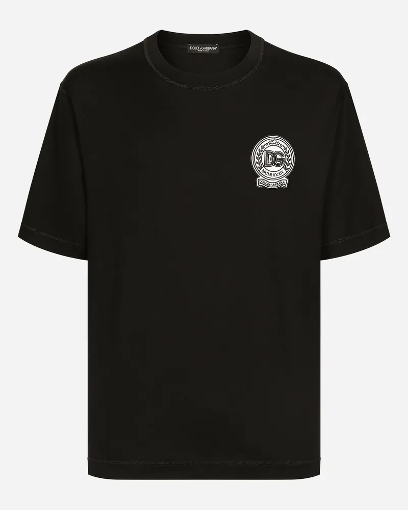 Dolce & Gabbana T-shirt Aus Baumwolle Mit Logostickerei - Mann T-shirts Und Polos Schwarz Schwarz