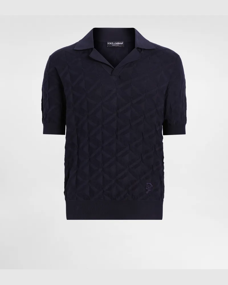 Dolce & Gabbana Poloshirt Aus Seide Mit Logostickerei - Mann Strickwaren Blau Blau