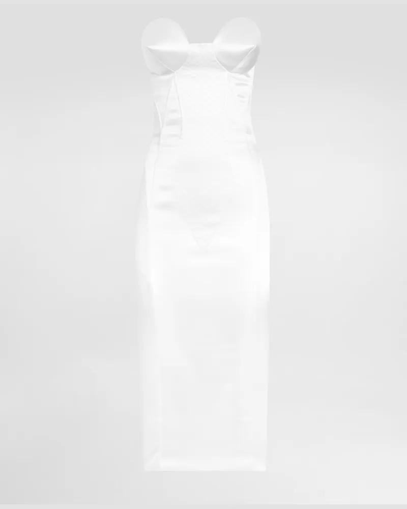 Dolce & Gabbana Trägerloses Kleid Aus Satin Mit Bustierdetails - Frau Kleider Wei� Satin Weiss