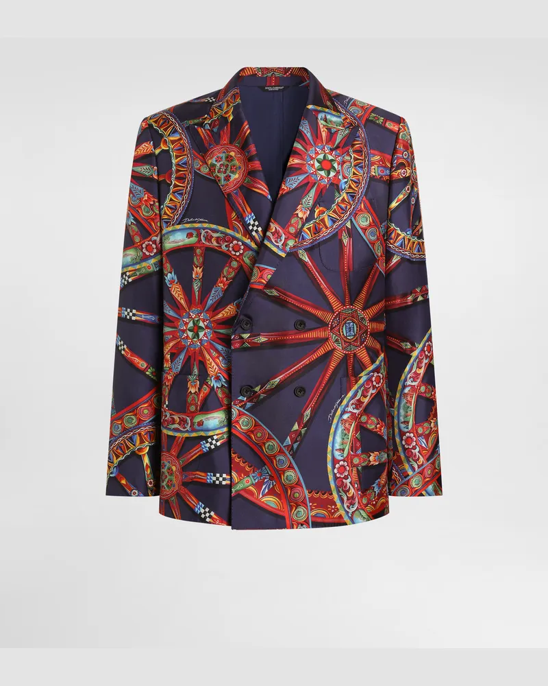 Dolce & Gabbana Jacke Portofino Aus Seidentwill Mit Carretto-print, Doppelreihig - Mann Anzüge Und Blazer Mehrfarbig Mehrfarbig