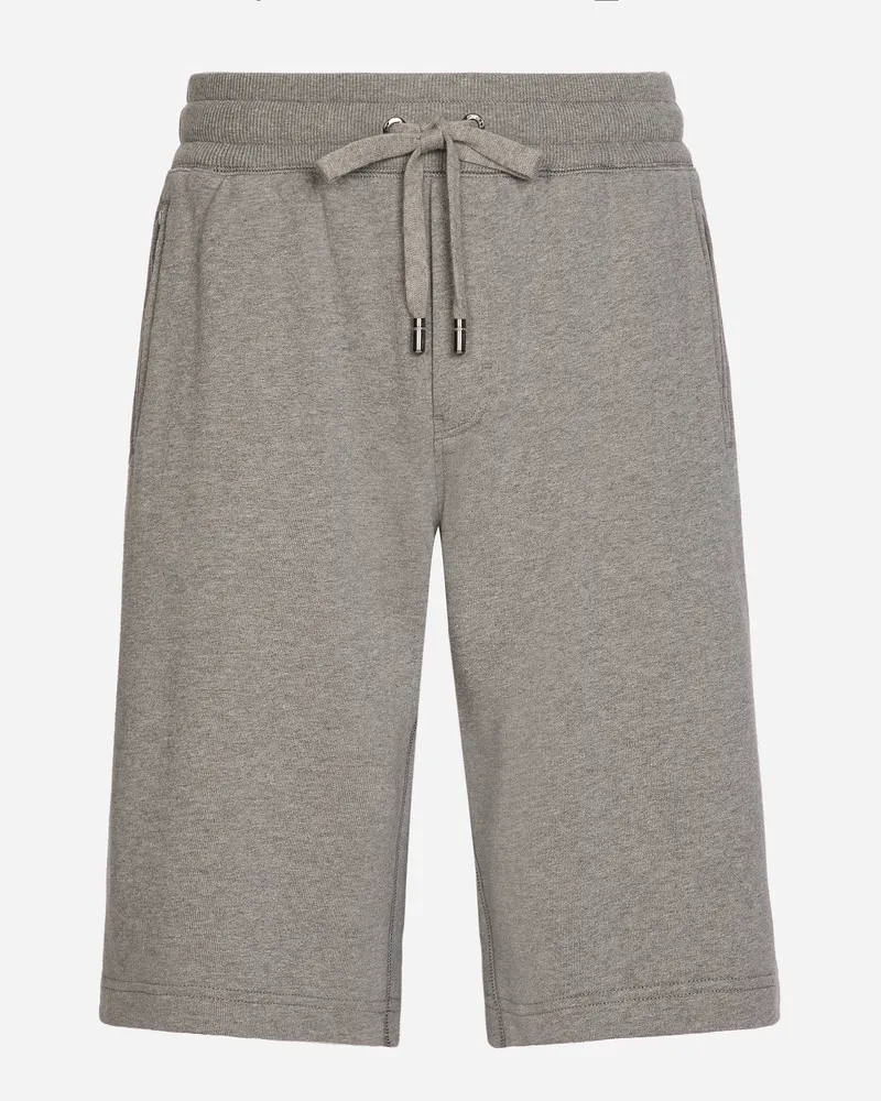Dolce & Gabbana Jogging-bermudashorts Aus Jersey Mit Logoplakette - Mann Hosen Und Shorts Grau Baumwolle Grau