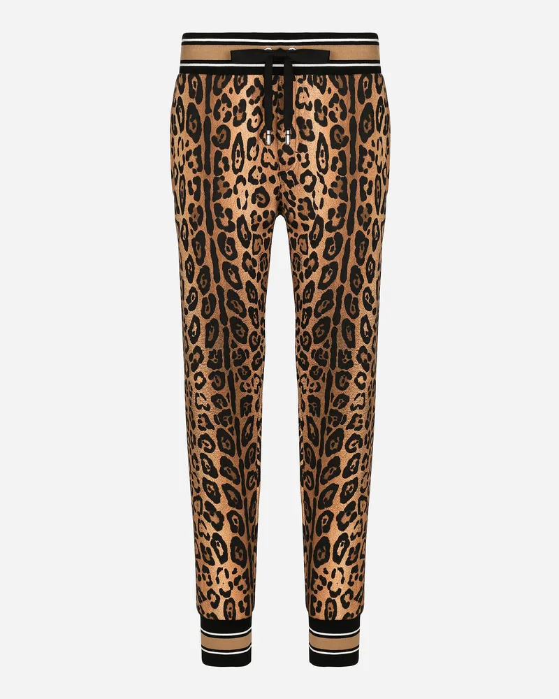 Dolce & Gabbana Jogginghose Crespo Im Leoprint Mit Plakette - Mann Hosen Und Shorts Print Print
