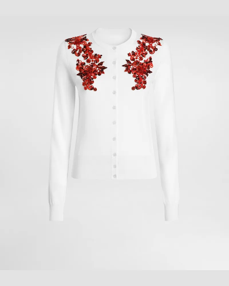 Dolce & Gabbana Cardigan Aus Seide Mit Stickerei - Frau Strickwaren Wei Weiss