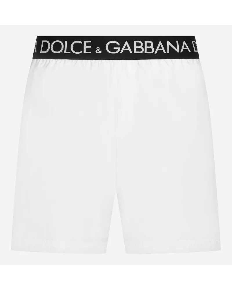 Dolce & Gabbana Mittellange Bade-Boxershorts mit elastischem Logobund Weiss