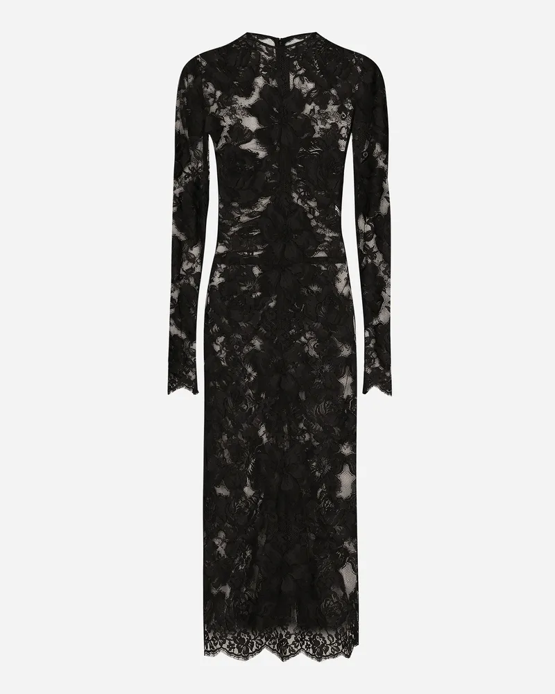 Dolce & Gabbana Longuette-kleid Aus Floraler Spitze - Frau Kleider Schwarz Schwarz