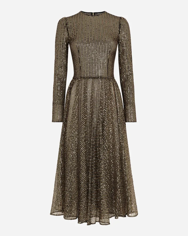 Dolce & Gabbana Pailletten-midikleid Mit Langem Arm - Frau Kleider Gold Gold