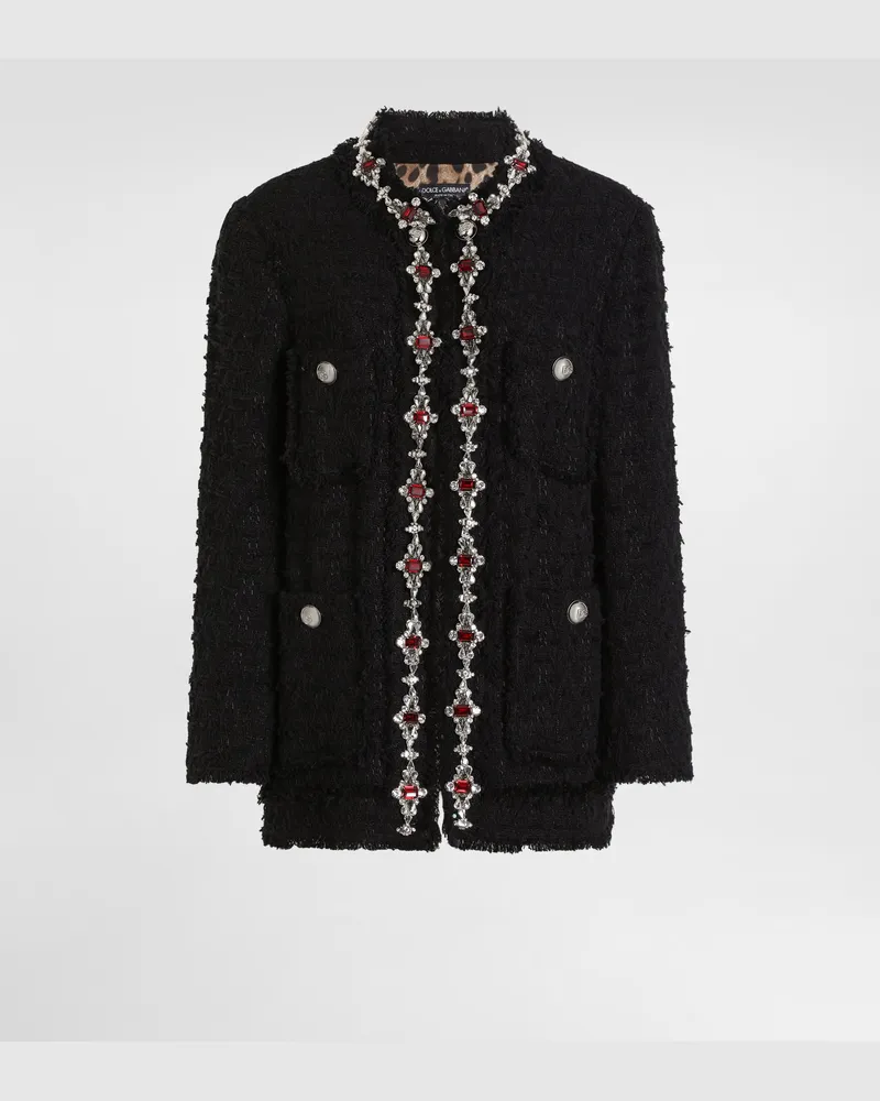 Dolce & Gabbana Jacke Aus Wolle Mit Gestickter Kante - Frau Mäntel Und Jacken Schwarz Schwarz