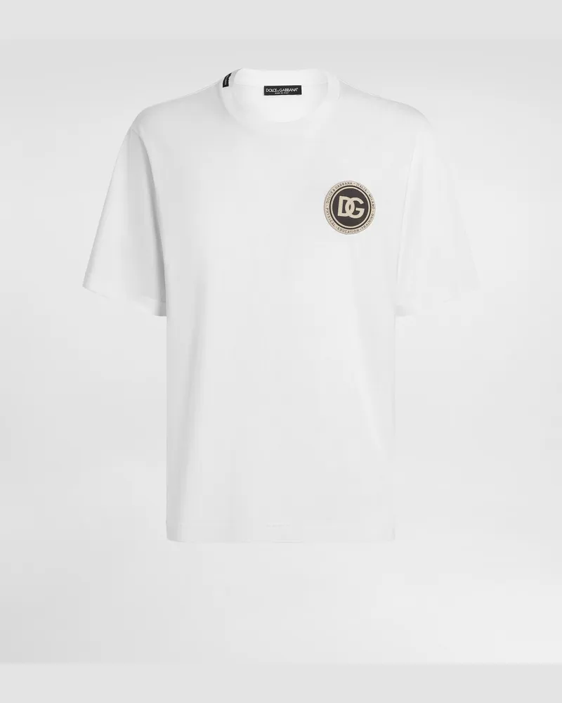 Dolce & Gabbana Cotton T-shirt With Patch - Mann T-shirts Und Polos Wei White