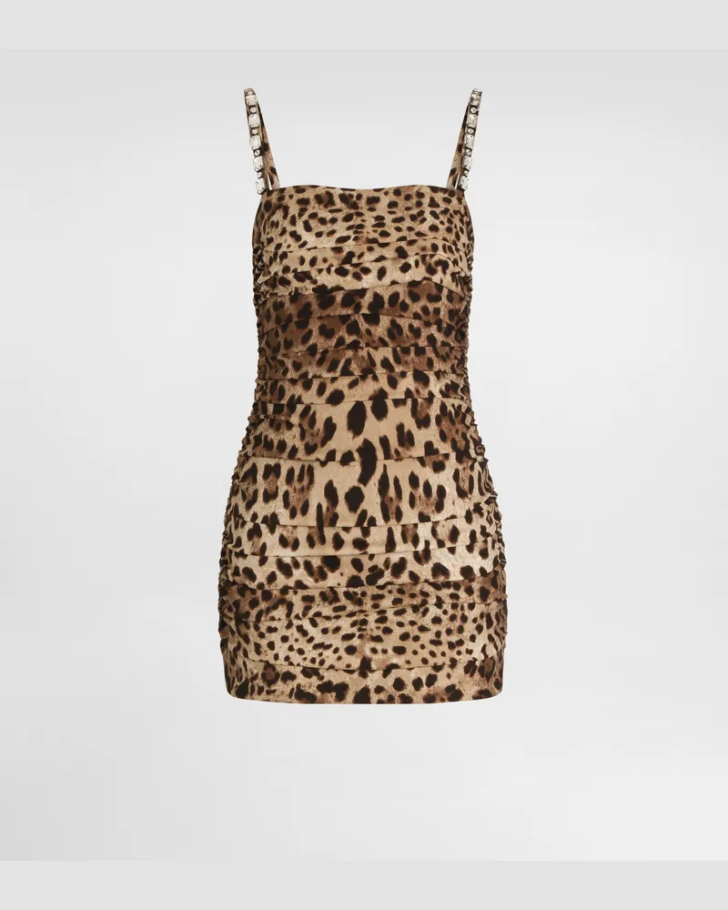 Dolce & Gabbana Kleid Aus Charmeuse Mit Leo-print - Frau Kleider Animalprint Seide Drucken