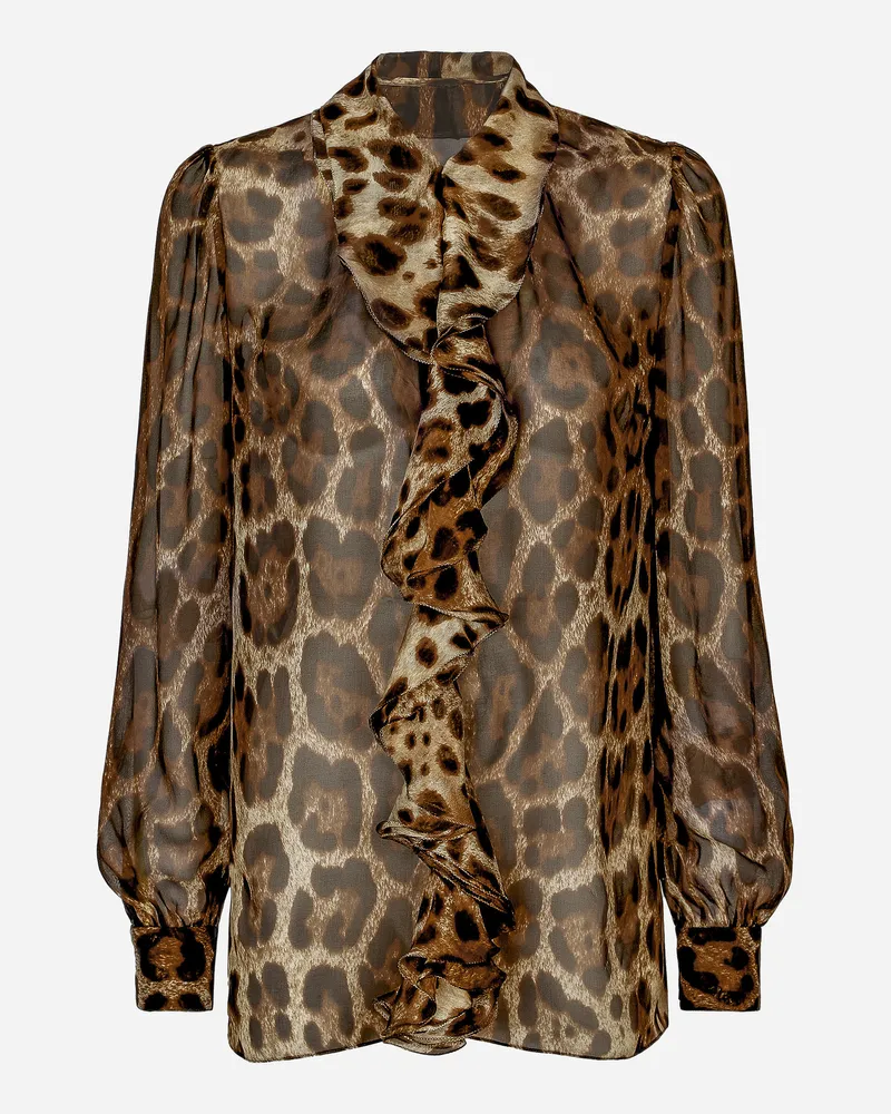 Dolce & Gabbana Chiffonbluse Leoprint Mit Rüschen - Frau Blusen Und Tops Animalprint Seide Animal-print
