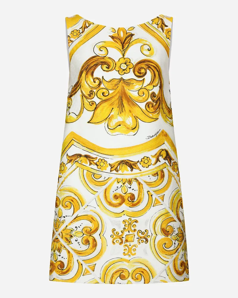 Dolce & Gabbana Kurzes Kleid aus Brokat Majolika-Print Drucken