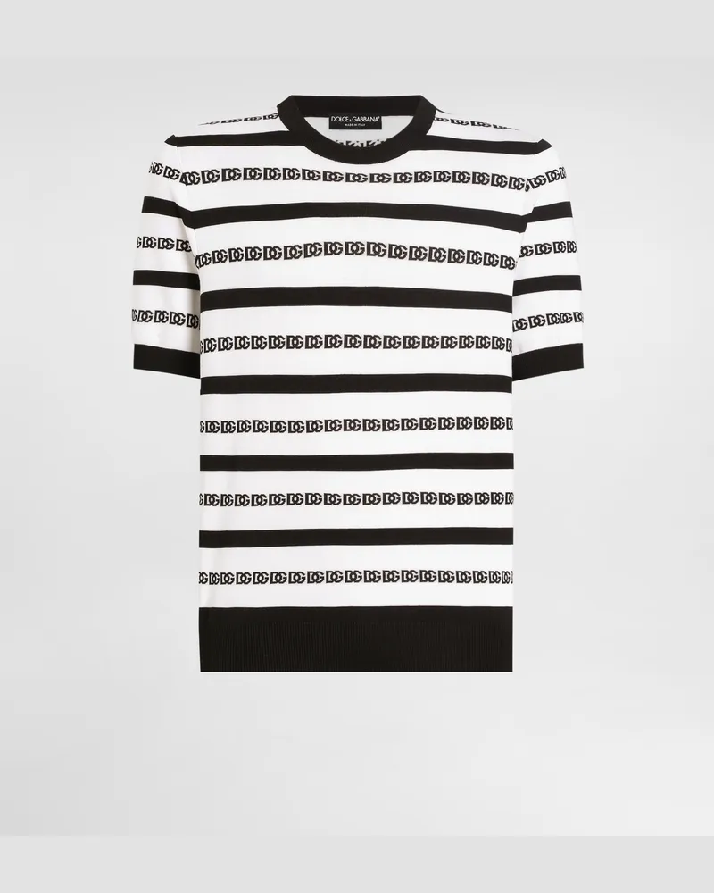 Dolce & Gabbana Rundhalspullover Aus Seide Mit Logo - Mann Strickwaren Schwarz Mehrfarbig