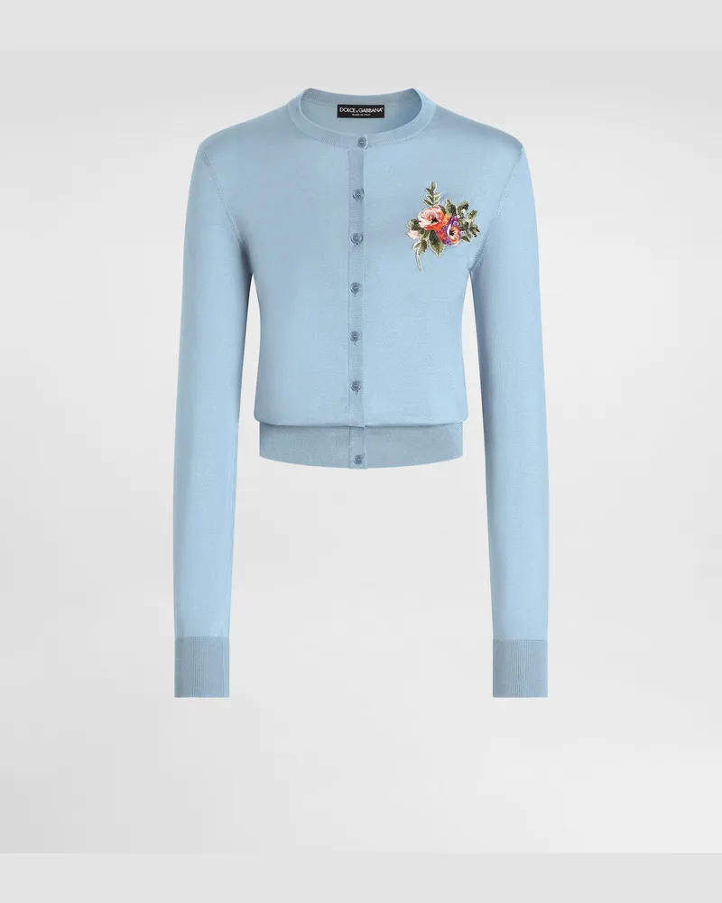 Dolce & Gabbana Silk Cardigan With Buttons - Frau Strickwaren Azurblau Azurblau