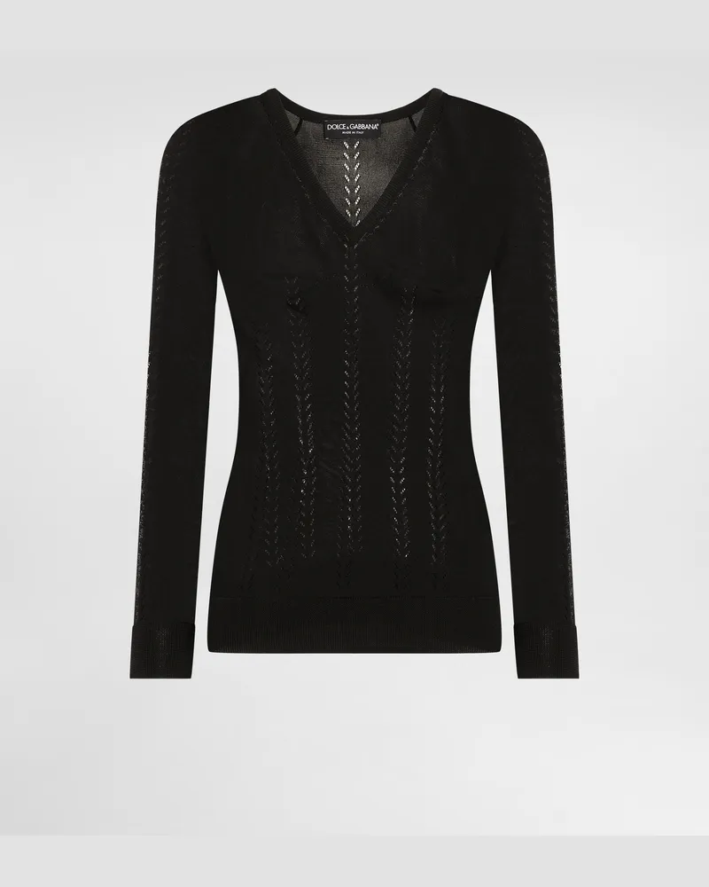 Dolce & Gabbana Pullover V-ausschnitt Aus Seide - Frau Strickwaren Schwarz Schwarz