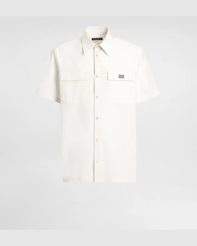 Dolce & Gabbana Hemd Aus Popeline Mit Plakette - Mann Hemden Beige Beige