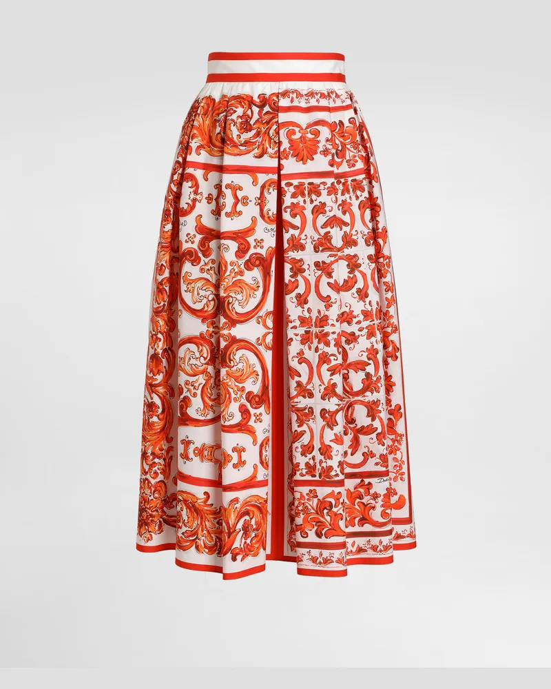 Dolce & Gabbana Faltenrock Aus Popeline Mit Majolika-print - Frau Collection Mehrfarbig Mehrfarbig