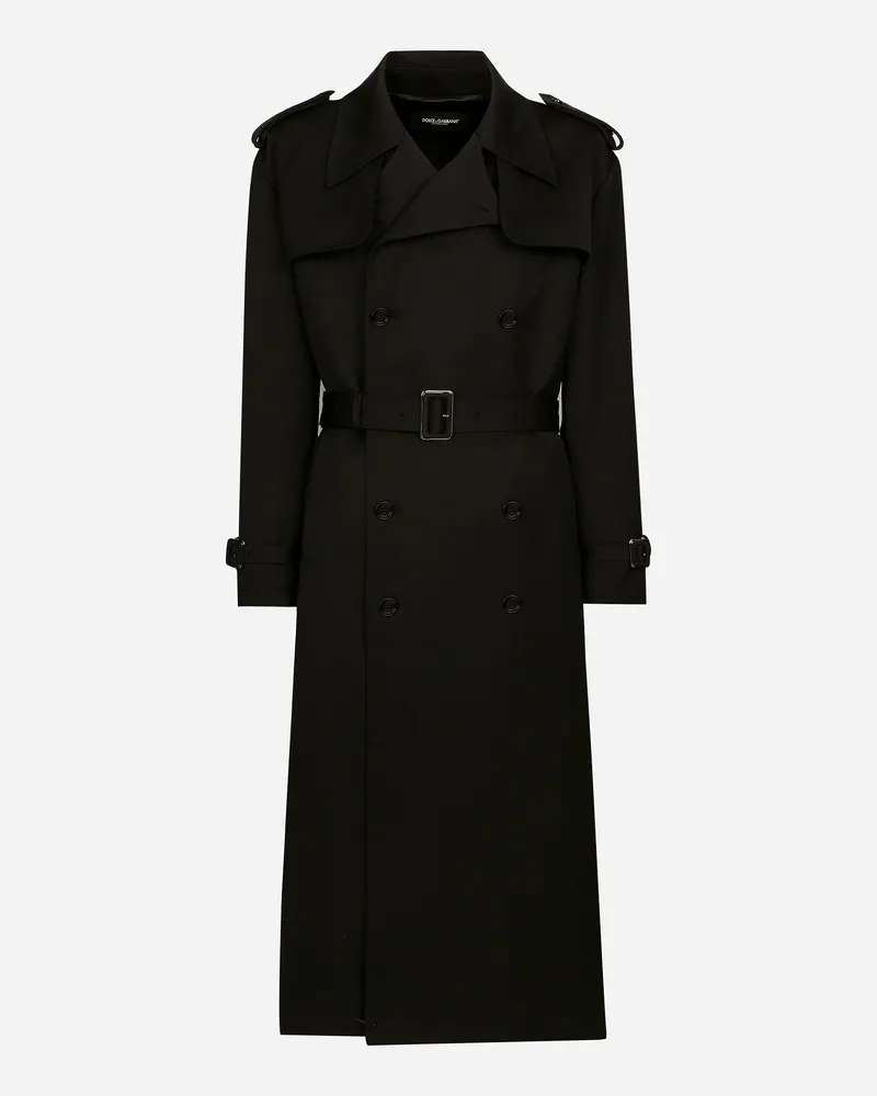 Dolce & Gabbana Zweireihiger Trenchcoat Aus Wolle - Mann Mäntel Und Jacken Schwarz Schwarz