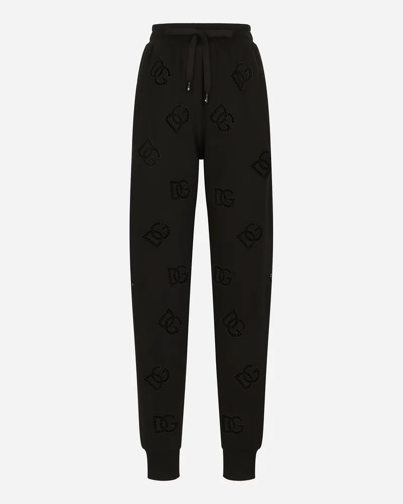 Dolce & Gabbana Jogginghose Aus Jersey Mit Cut-out-stickerei Dg-logo - Frau Hosen Und Shorts Schwarz Schwarz