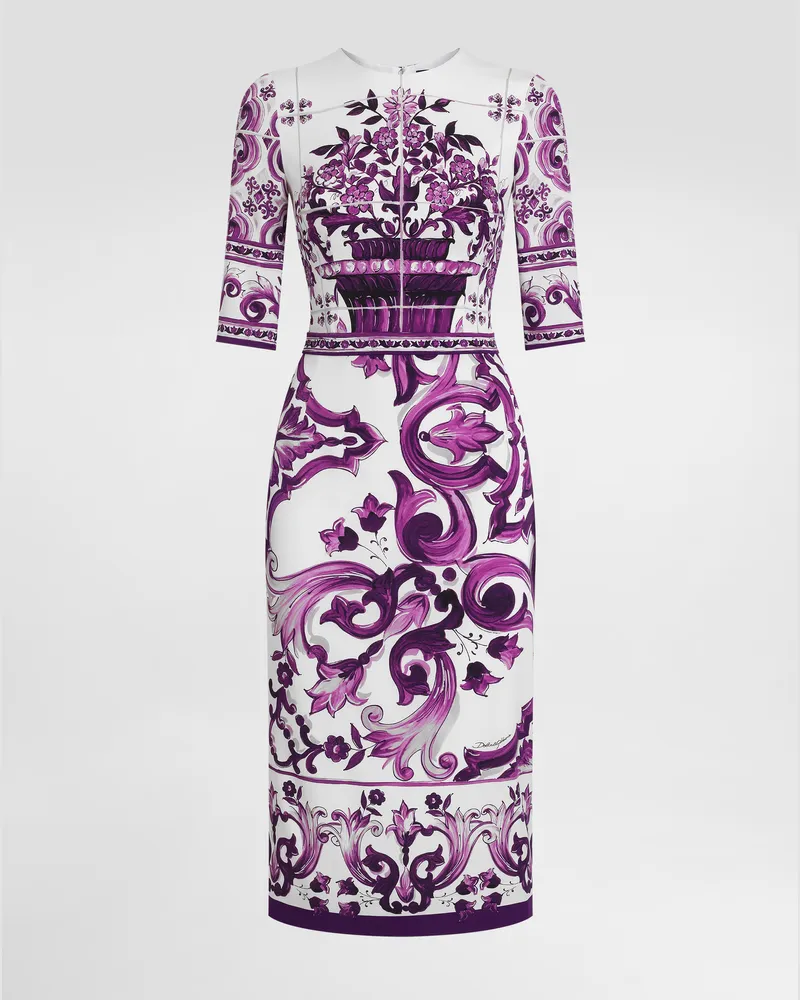 Dolce & Gabbana Majolica-print Charmeuse Dress - Frau Kleider Multicolor Multicolor