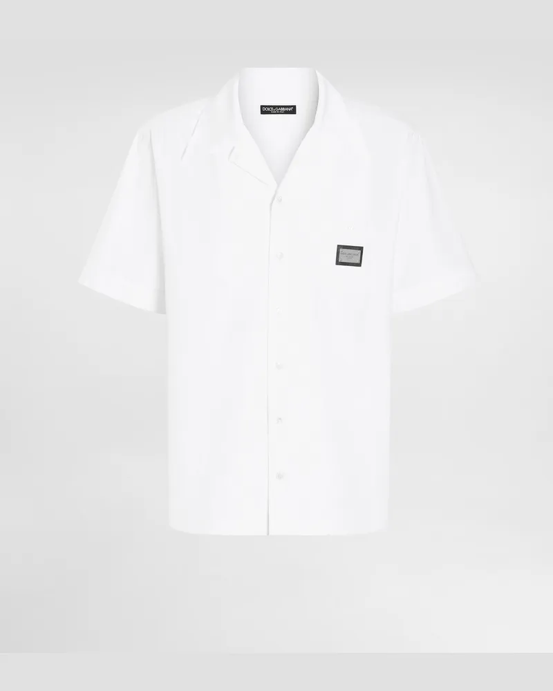Dolce & Gabbana Cotton Hawaiian Shirt With Branded Tag - Mann Hemden Wei White