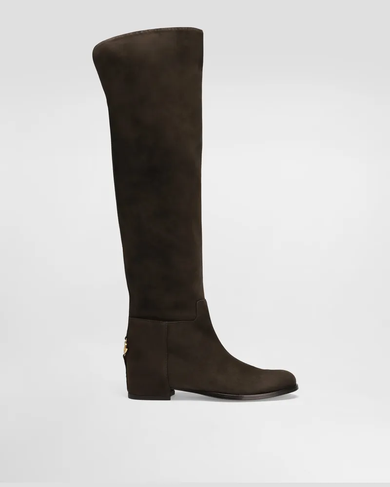 Dolce & Gabbana Stiefel Aus Veloursleder - Frau Stiefel Und Siefeletten Braun Braun