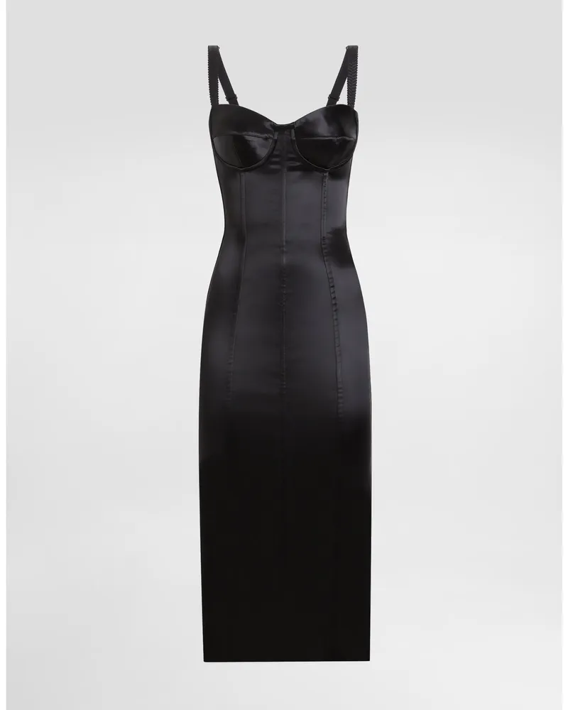 Dolce & Gabbana Longuette-bustierkleid Mit Bh Aus Satin - Frau Kleider Schwarz Satin Schwarz